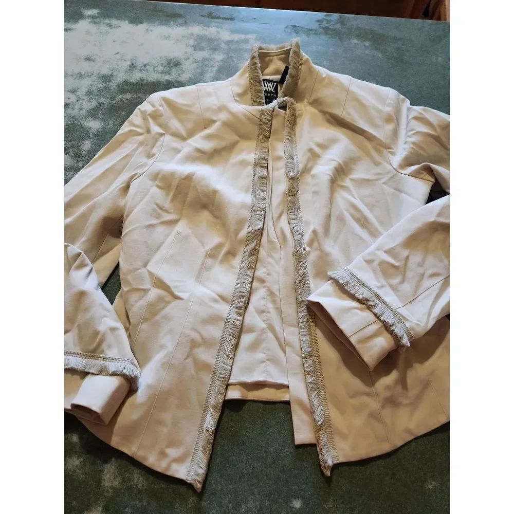 Worth Beige fringe jacket sz 4